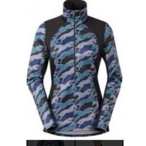 Kerrits Wild Horse Camo Fleece Lined Quarter Zip Equestrian Top Blue Small